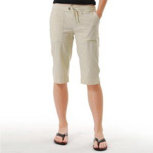 Prana Bliss Knickers Bermuda Knee Length Drawstring Shorts Capris Stone Ivory